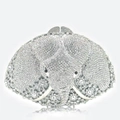 Sparkling elephant head evening clutch bag with silver crystal rhinestones and metal details - Silver
