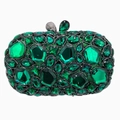 Elegante smaragdgrüne Abendtasche mit Kristallbesatz und dekorativem Blattverschluss - Grün