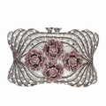Silver luxury evening clutch bag featuring elegant purple rhinestone 3D floral accents - Silver Multicolor