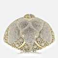 Elephant shaped evening clutch bag encrusted with silver crystals and gold metal accents - Gold / White Zirconia