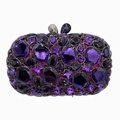 Pochette de soirée ovale de luxe avec cristaux violets et noirs et fermoir feuille - Violet