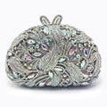 Silver crystal clutch with large colorful gemstones and butterfly metal clasp - Silver AB