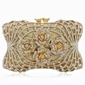 Elegant gold rhinestone evening clutch bag with 3D floral crystals and snap closure - Gold / White Zirconia