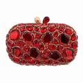 Pochette de soirée élégante en cristaux rouges avec ornements et cadre doré luxueux - Rouge
