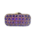 Lussuosa pochette da sera con strass viola, cristalli scintillanti e chiusura a foglia oro - Viola scuro