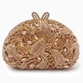 Luxurious champagne gold crystal clutch bag with leaf design and teardrop gemstones - Champagne