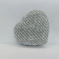 Luxury heart-shaped evening clutch bag fully embellished with shimmering silver rhinestones - Silver