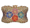 Golden evening clutch bag with multicolored rhinestone floral patterns and crystal clasps - Gold Multicolor
