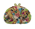 Luxurious rainbow peacock crystal clutch bag with a golden bow clasp for formal galas - Gold Multicolor