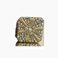 Rainbow rhinestone square evening clutch bag with gold metal frame and AB crystals - Gold AB