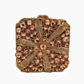 Champagne gold and pink rhinestone evening clutch bag with geometric hollow square box design - Champagne