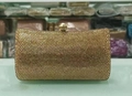 Close-up of luxury gold rhinestone evening clutch bag with faceted gemstone clasp - 5# Style Gold (Hard Shell Curved Full Diamond)