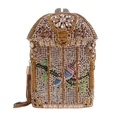 Luxurious gilded birdcage evening clutch bag with crystal floral motifs and gold tassels - Gold Multicolor