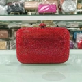Close-up of luxury red rhinestone clutch bag with sparkling diamond ball clasp - 6# Style Red (Rounded Flat Bottom Red Diamond)