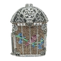 Luxurious birdcage-shaped clutch bag with colorful rhinestones and elegant long tassels - Silver Champagne Multi-color