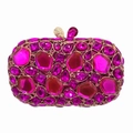 Pochette de soirée luxe en cristal rose avec cadre doré et pierres étincelantes - Rose rouge