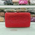 Detailed macro view of vibrant red rhinestone evening clutch bag with crystal buckle - 10# Red (Rectangular Dark Red Full Diamond)