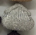 Close-up of sparkling silver rhinestone evening bag with elegant metal clasp and crystals - Silver
