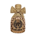 Detail of champagne bottle evening bag with sparkling crystals and bow decoration - Champagne