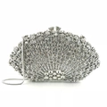 Zilveren avondclutch in de vorm van een schelp met kristallen en ketting - Zilver