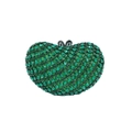 Macro shot of dark green heart-shaped clutch bag with sparkling rhinestone crystals - Green
