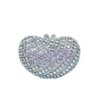 Close-up of heart-shaped evening bag with colorful AB rhinestones and crystal clasp - Holographic Silver