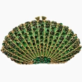 Luxe waaiervormige avondtas met donkergroene strass-steentjes en goudkleurig metalen frame - Donkergroen