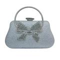 Clutch argento glitterata con grande fiocco di strass e dettaglio manico metallico - Argento