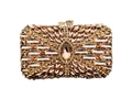 Detail of hollow metal frame and shimmering champagne rhinestones on a luxury clutch bag - Champagne