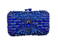 Close-up of sapphire blue rhinestone dinner clutch with marquise-cut crystal details - Sapphire Blue