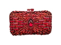 Macro detail of luxury red rhinestone evening clutch bag with intricate crystal embroidery - Red