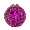 Pochette de soirée ronde avec cristaux rose prune et cadre en métal doré pour femmes - Rose rouge