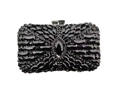 Detailed close-up of a luxury black rhinestone clutch with intricate diamond encrusting - Black