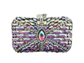 Macro detail of a crystal-encrusted evening clutch bag with iridescent AB rhinestones - Silver AB