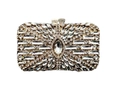 Detailed close-up of marquise rhinestone patterns on the metal frame evening clutch bag - Gold / White Zirconia