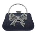 Pochette da sera blu navy glitterata con fiocco di strass e manico ad anello - Nero