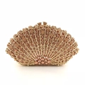 Champagne gold shell-shaped evening clutch bag with sparkling crystals and metal frame - Champagne