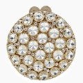 Sac pochette de soirée rond étincelant orné de strass et bordure en métal doré - Or / Zircone Blanche
