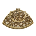 Elegante pochette da sera dorata a ventaglio con strass scintillanti e grandi cristalli - Borsa da Sera a Forma di Ventaglio con Strass / Oro