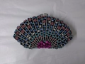 Luxurious fan-shaped evening clutch bag adorned with colorful sparkling rhinestones - Iridescent Black
