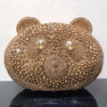 Elegante borsa da sera a forma di panda dorato con strass e riflessi brillanti - Oro