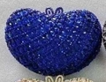 Elegant heart-shaped evening clutch bag with full blue rhinestone embellishments - Sapphire Blue