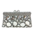 Elegante borsa da sera argentata con strass scintillanti e chiusura in metallo pregiato - Argento