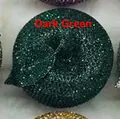 Close-up of deep green apple clutch bag with leaf detail and full rhinestone sparkling surface - Dark Green
