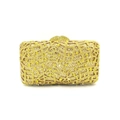 Macro shot of musical note crystal pattern on evening clutch bag with metal clasp - Music / Yellow