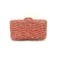 Detailed view of red rhinestone clutch bag featuring golden musical note patterns - Music / Red