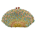 Fan-shaped gold evening clutch bag with multicolored crystals and rhinestone clasp - Gold Light Blue Multicolor