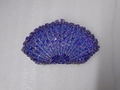 Navy blue fan-shaped evening clutch bag with sparkling rhinestones and gold clasp - Sapphire Blue