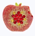 Exquisite apple-shaped evening clutch bag with red rhinestones and green leaf crystals - Red Pink Pastel