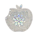 Apple-shaped crystal evening clutch bag with sparkling rhinestone floral pattern - Silver AB